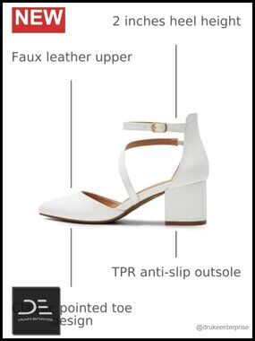Faux Leather Block Heel Pumps with Ankle Strap – 2.16" Heel